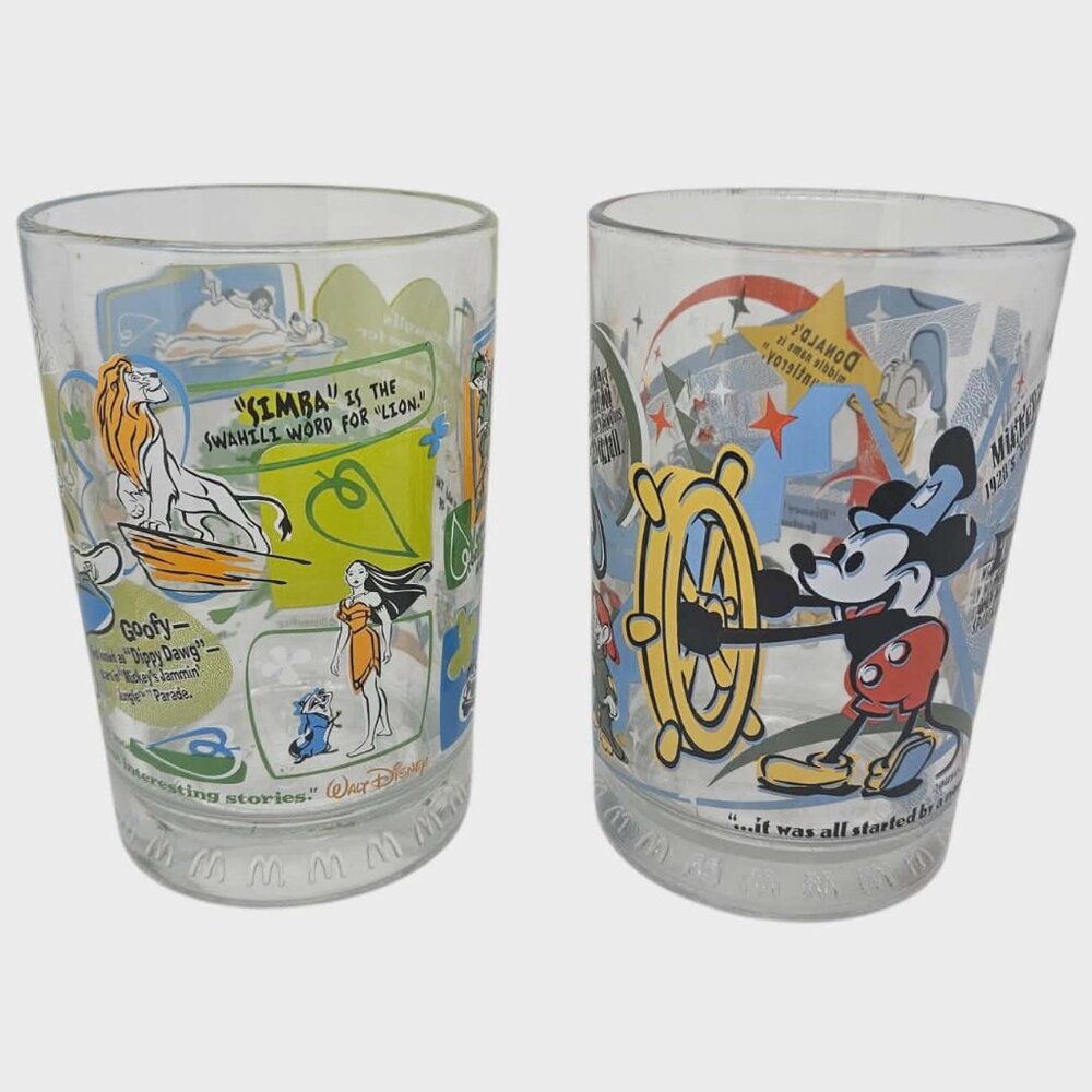 Vintage Walt Disney World "100 Years of Magic" 2 Collector McDonalds Glasses